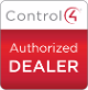 Control4 Authorized Dealer badge: red background with white text and logo.