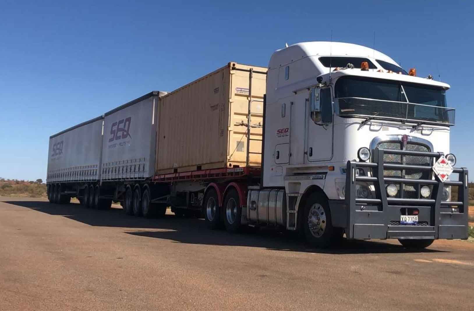 Large semi truck with multiple trailers