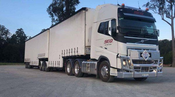 Large semi truck with multiple trailers