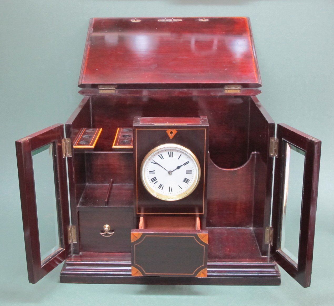Open View Edwardian Sheraton Cabinet with Clock