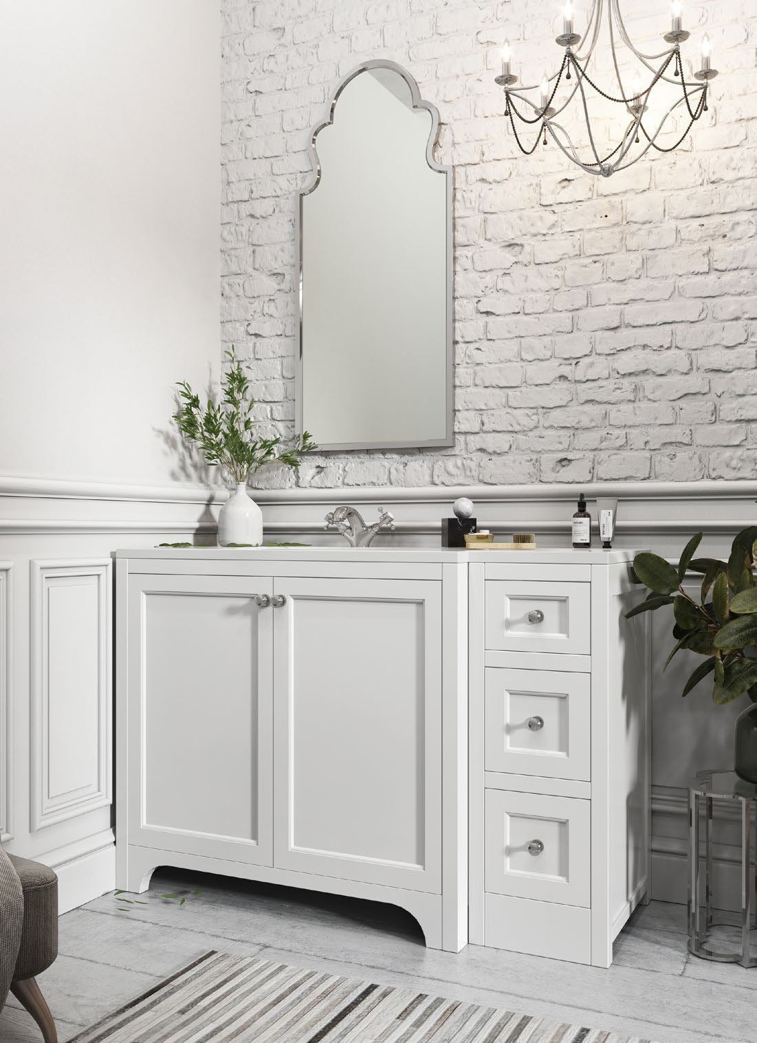 Harrogate Collection white vanity with tap