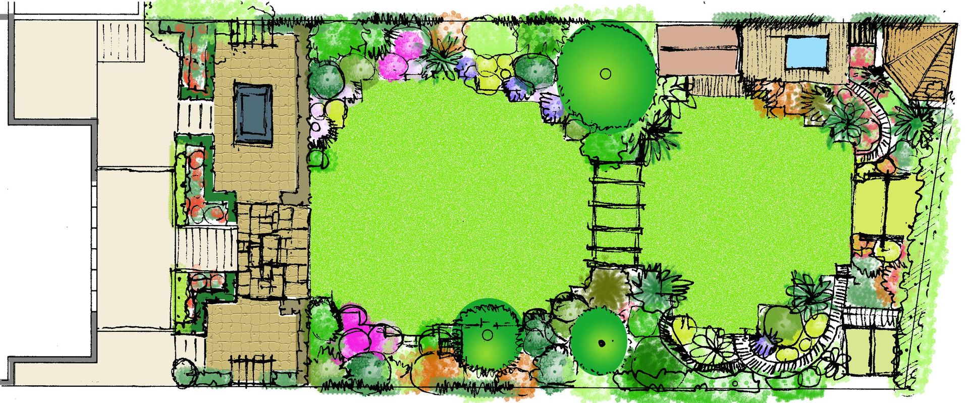 garden design cheshire, lawn, planting, water feature