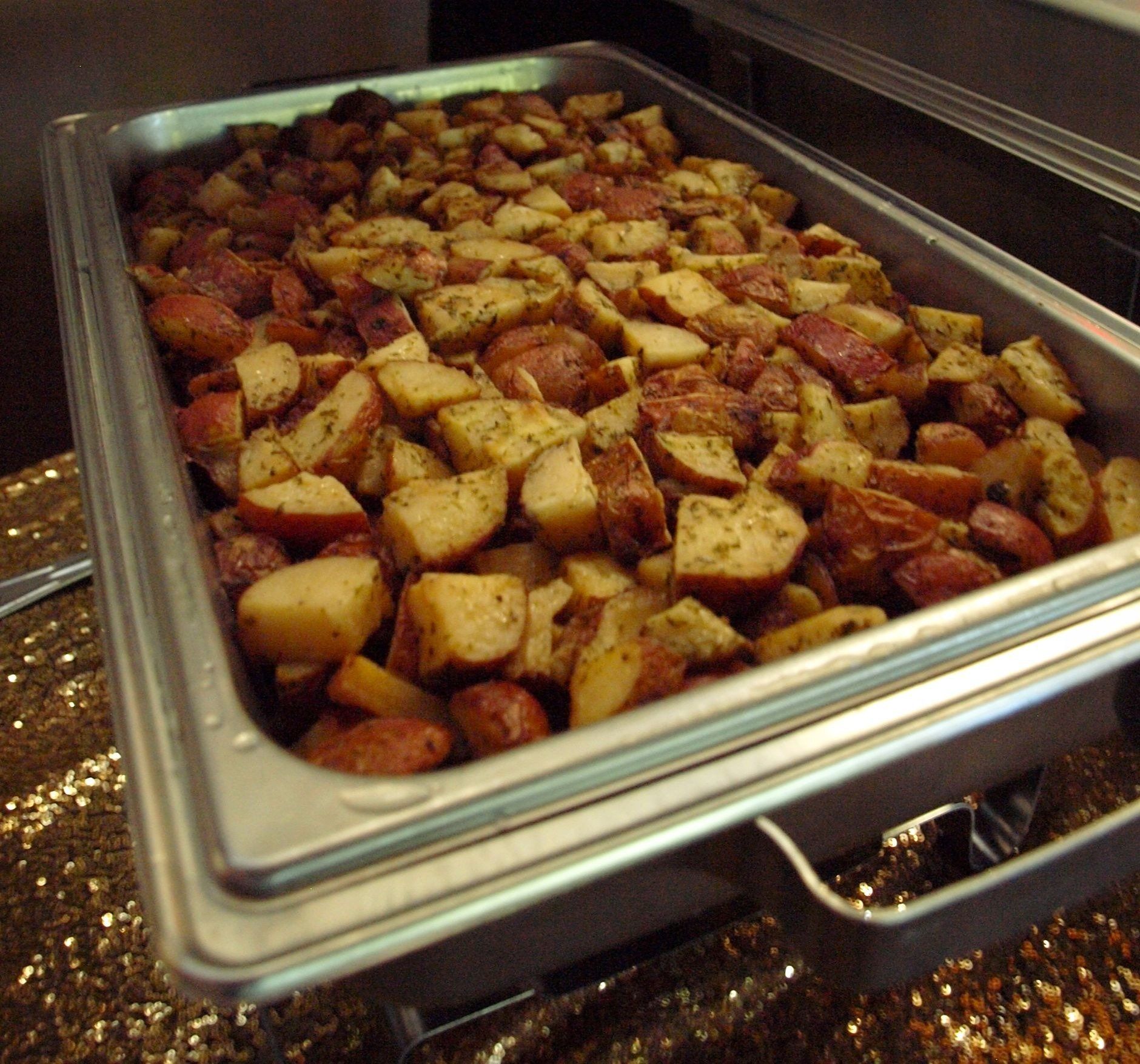 buffet pan filled with red skinned potatoes