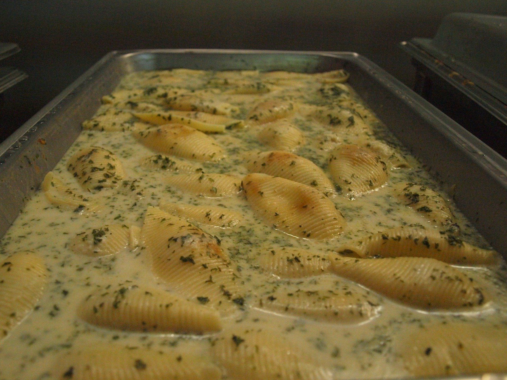 buffet pan filled with stuffed shells