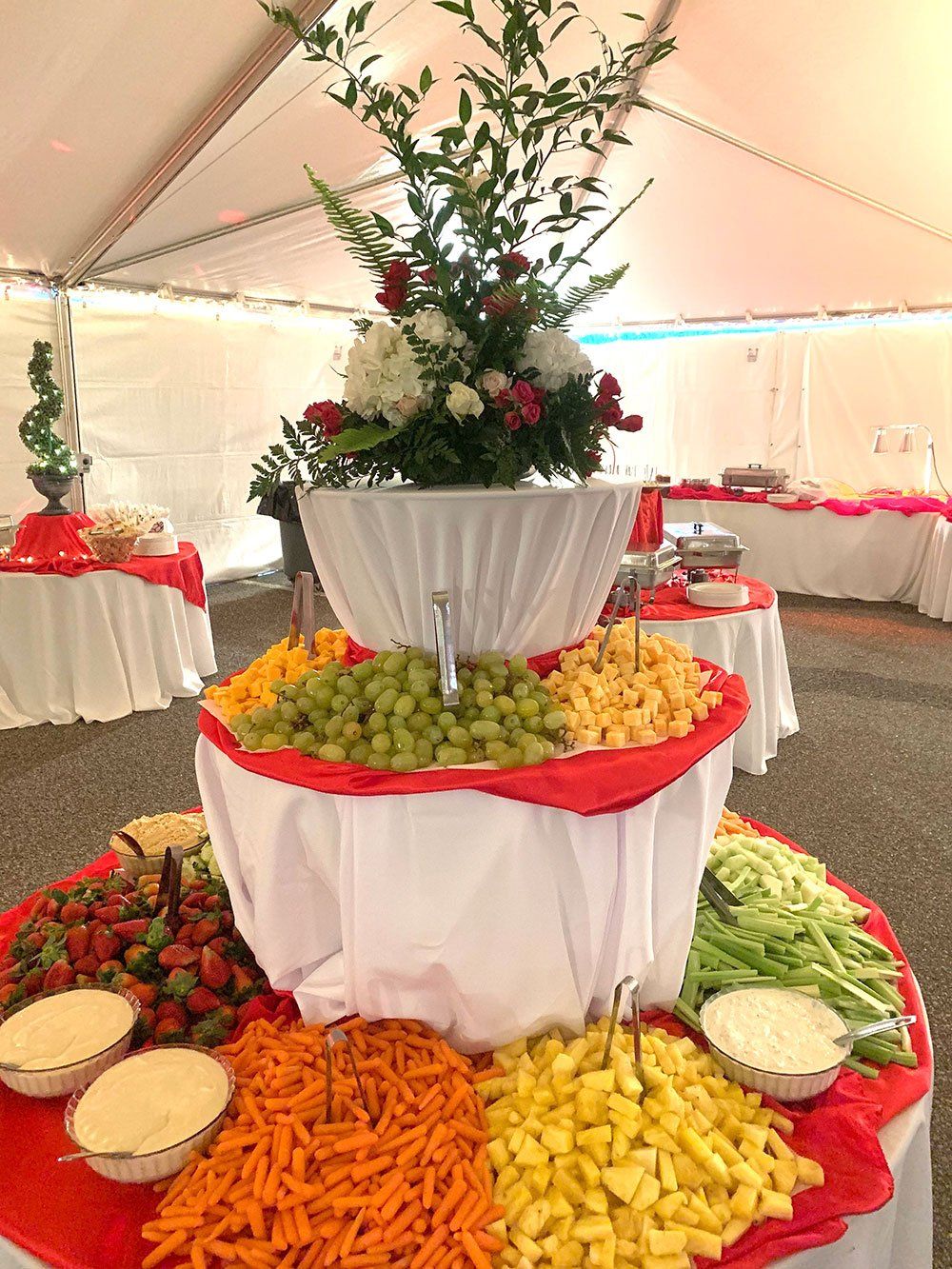 a centerpice filled with food