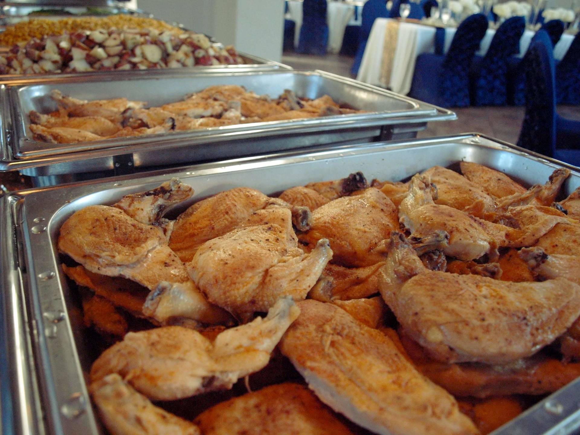 food in a buffet pan