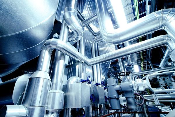 silver pipes in factory