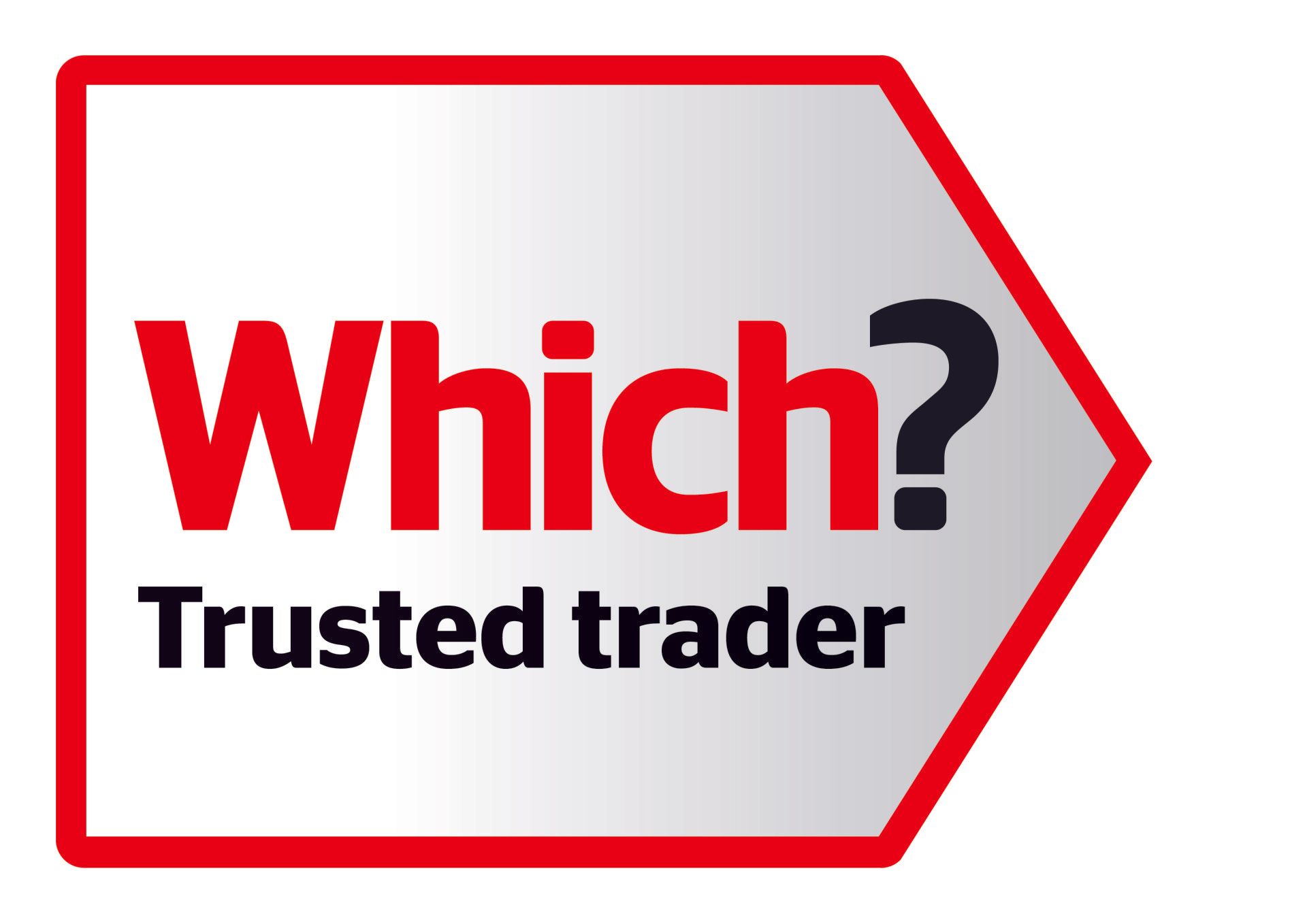A logo for which ? trusted trader with an arrow pointing to the right