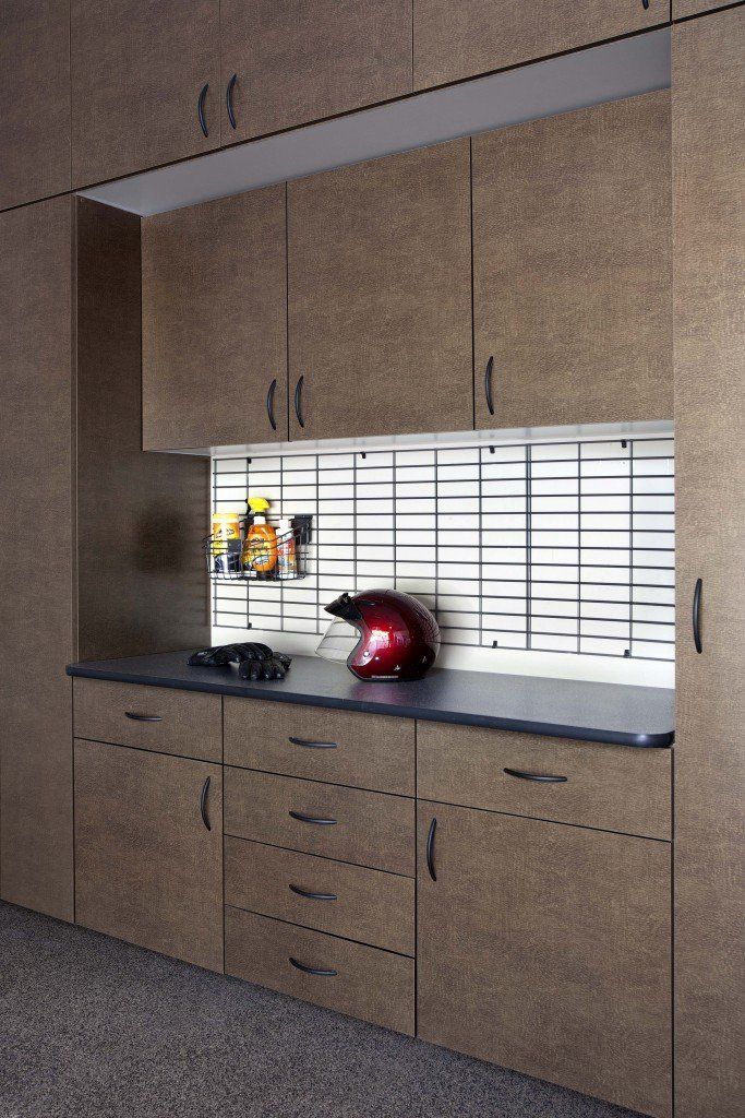 Ebony Star Workbench and Bronze Garage Cabinets