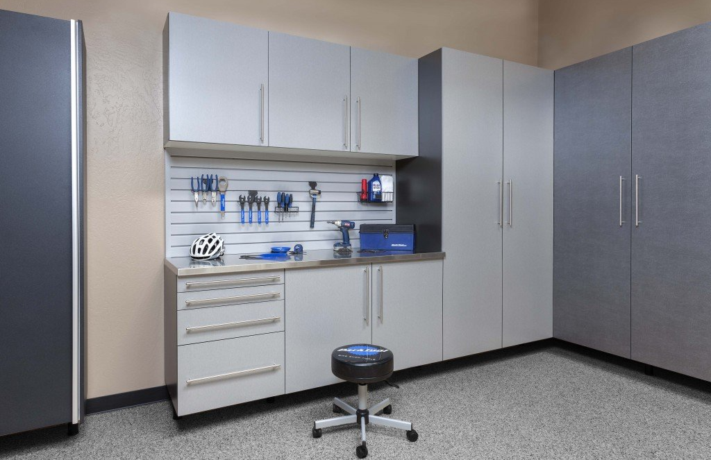 Silver Custom Garage Cabinets and Workbench