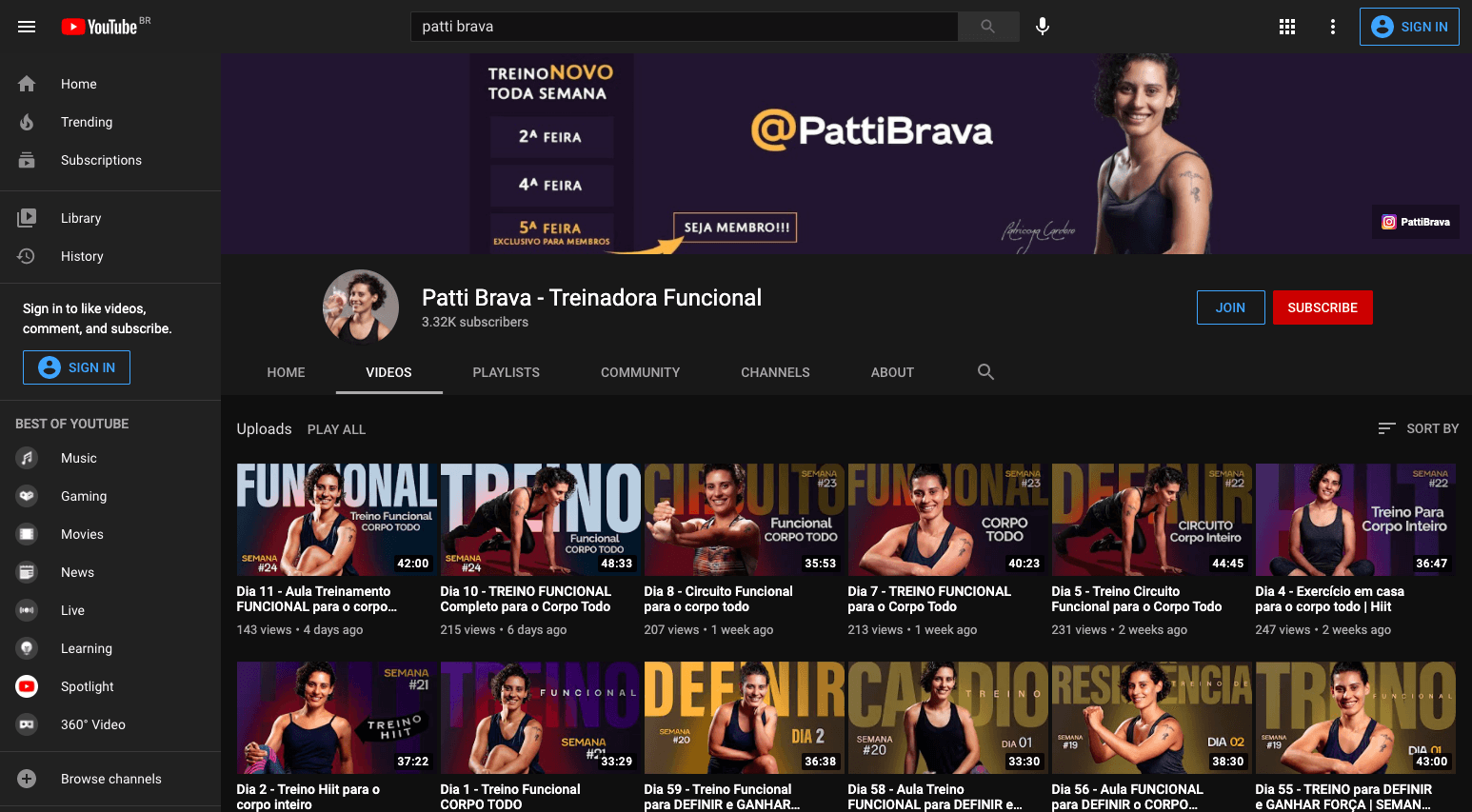 Uma captura de tela de um canal do YouTube com uma mulher nele