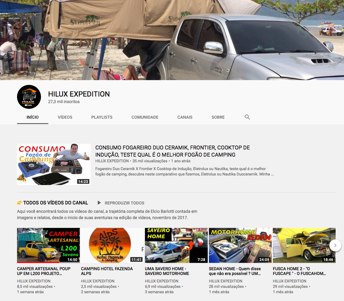 Uma captura de tela de um canal do YouTube chamado Hilux Expedition