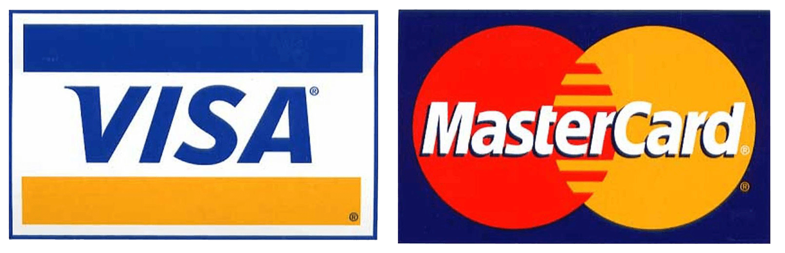 Visa and Mastercard logos.