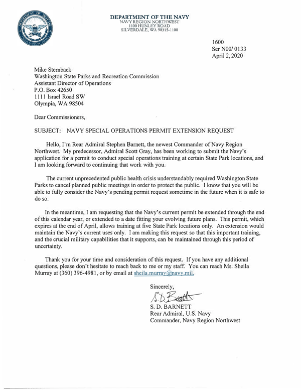 Navy Special Operations Permit Extension Request