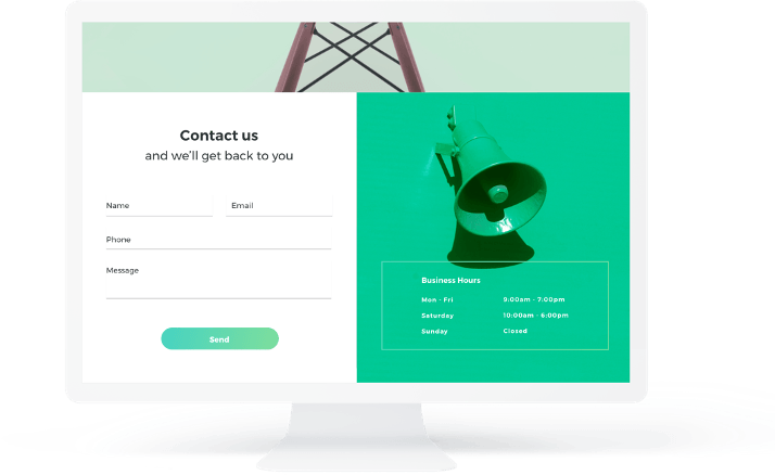 A computer monitor with a contact us page on it