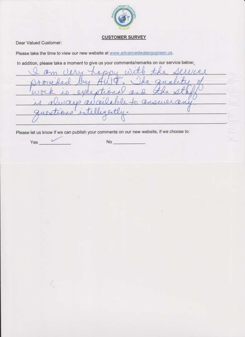 Customer Survey 20 - Industrial Water Technology in Okeechobee, FL