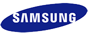 El logotipo de Samsung es azul y blanco sobre un fondo blanco.