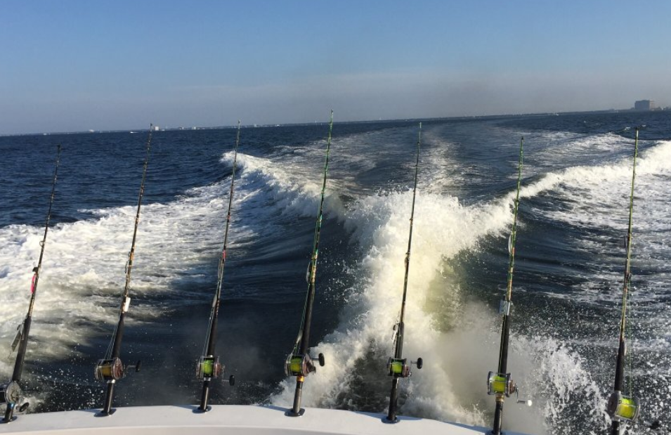 Biloxi fishing charter boat with fishing poles