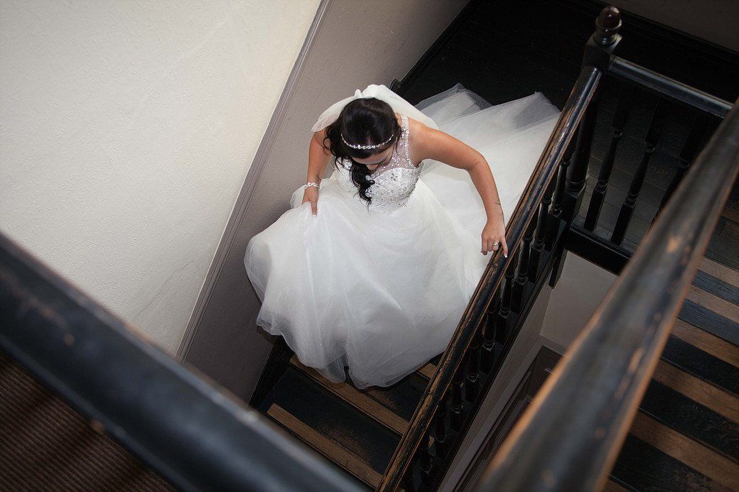 bride walking down the stairs
