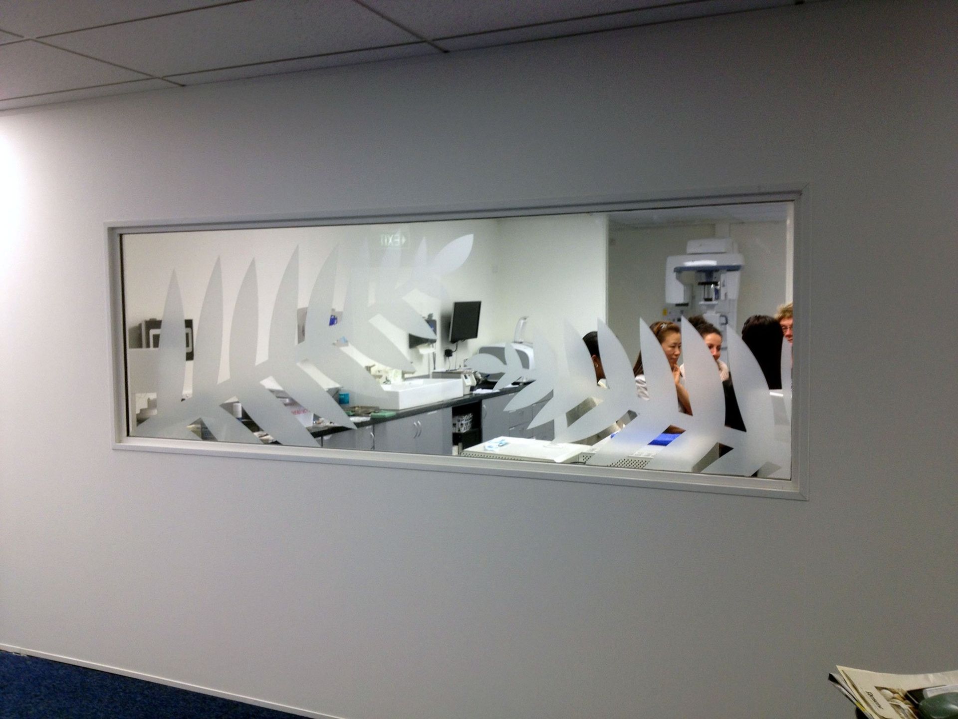 Window frosting film pattern applied to office windows