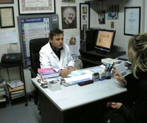 veterinario parla con il padrone dell'animale
