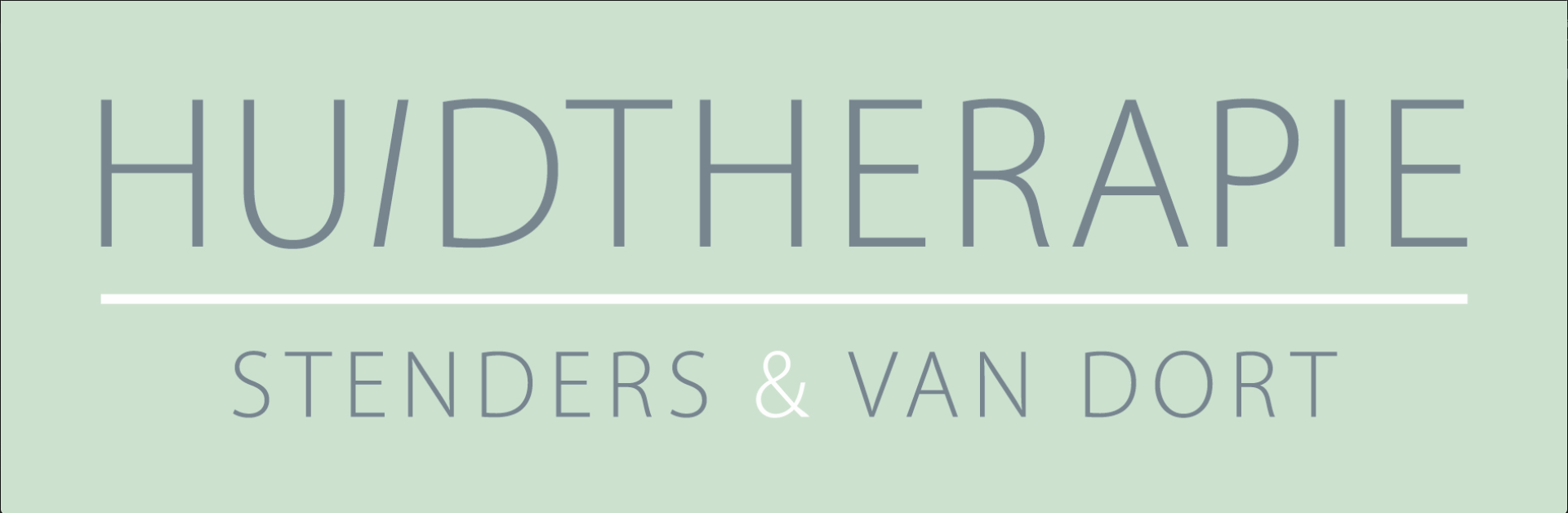 Logo voor Huidtherapie Stenders & Van Dort, lichtgroene achtergrond met grijze tekst.