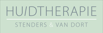 Logo voor Huidtherapie Stenders & Van Dort, lichtgroene achtergrond met grijze tekst.