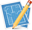 Blueprints and a yellow pencil.