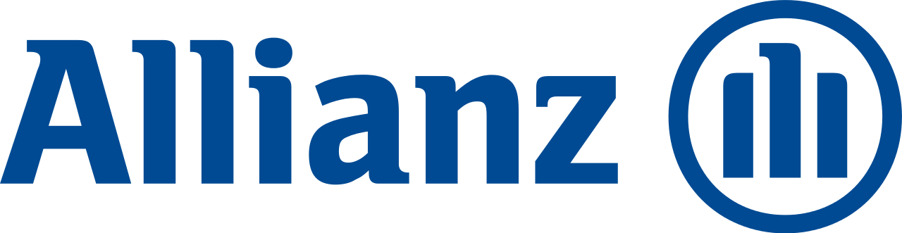 Logo Allianz: testo e simbolo blu su sfondo bianco.