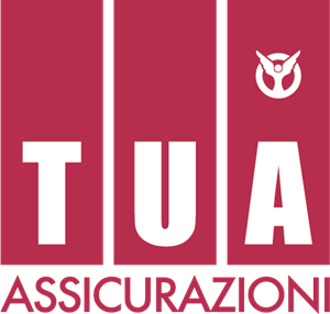 Logo della compagnia assicurativa TUA Assicurazioni: lettere bianche TUA, simbolo bianco, su sfondo rosso, con la scritta