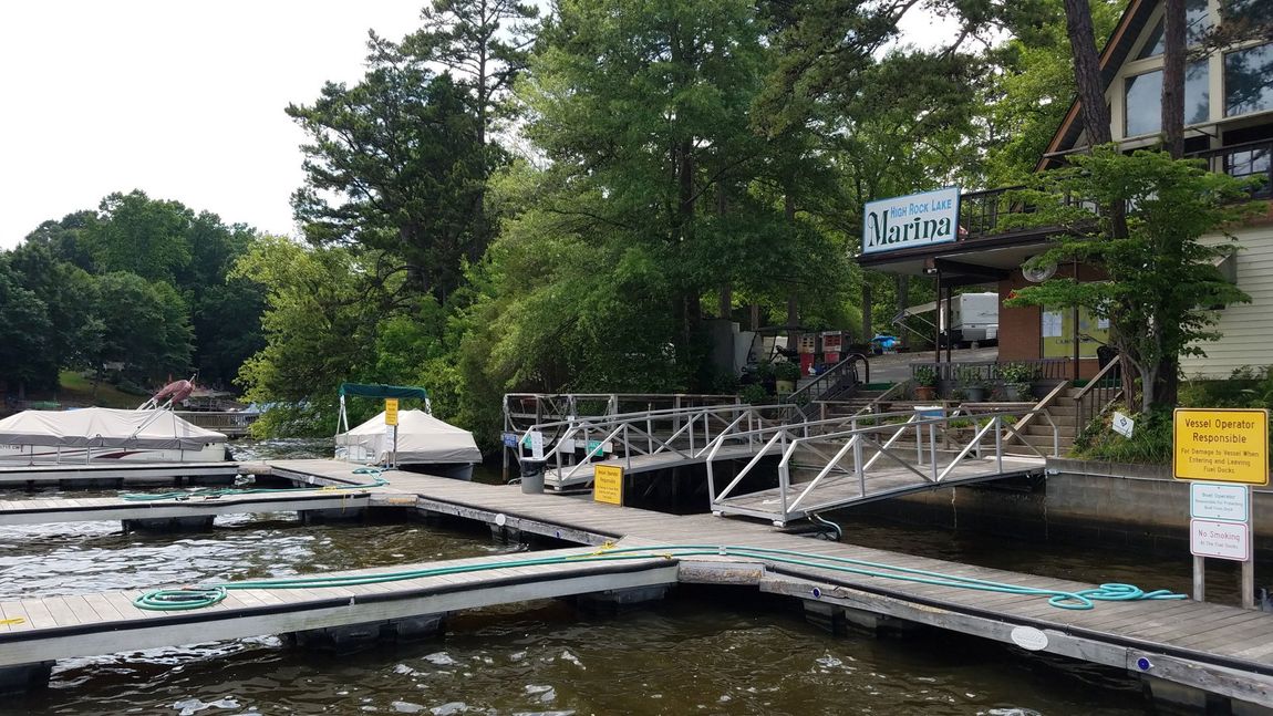 Boat dock at the marina at High Rock Lake Campground