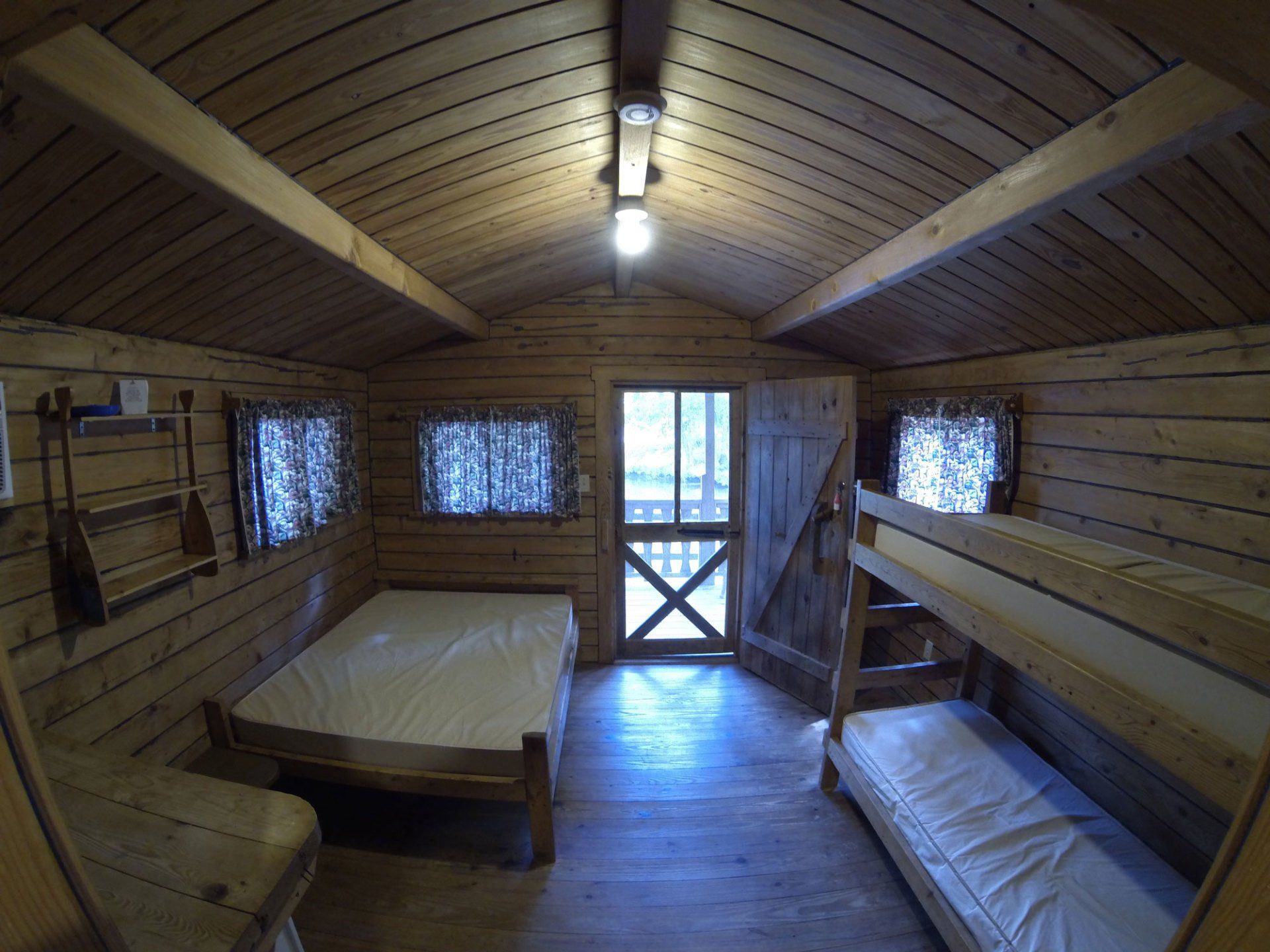 Interior view of bedroom in cabin at High Rock Lake Campground