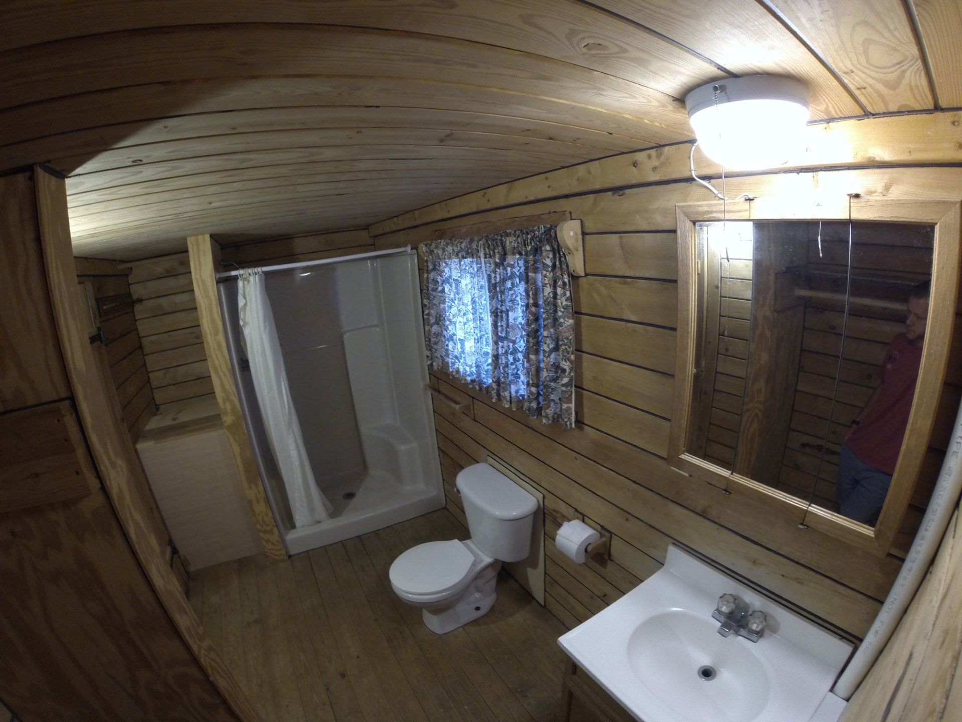 Interior view of restroom in cabin at High Rock Lake Campground