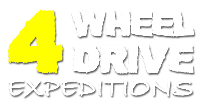 A yellow and white logo for 4 wheel drive expeditions