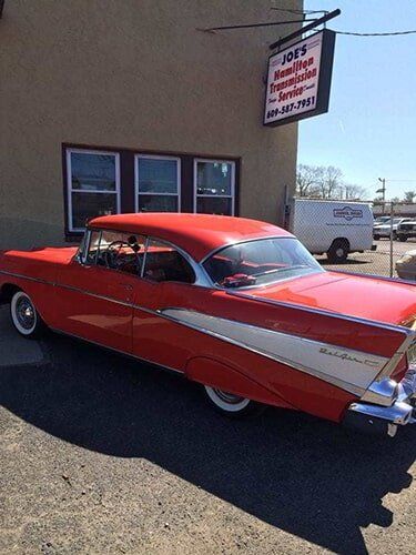 Classic car outside of Joe's Transmission Service - Trenton, NJ
