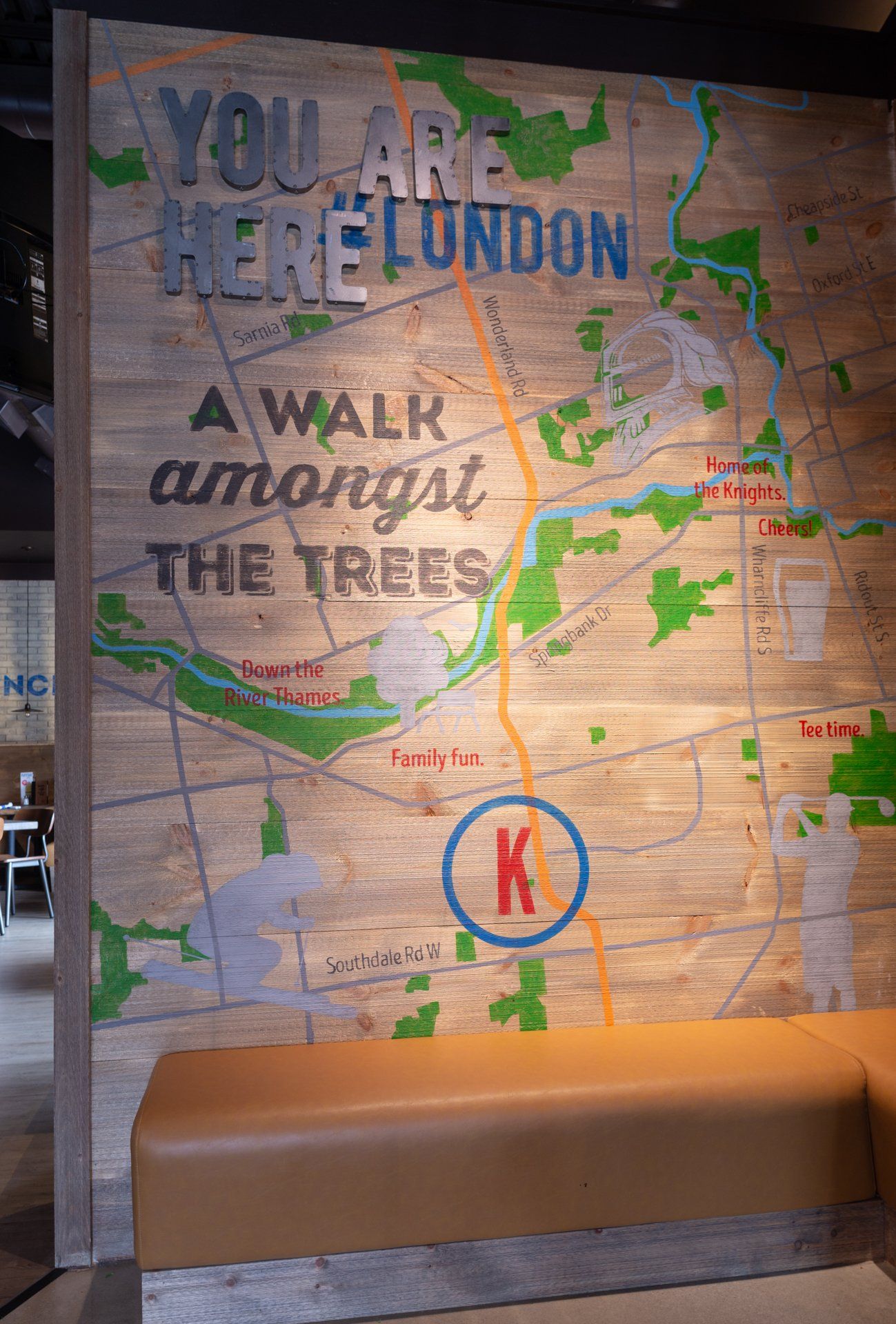 Wall mural map of London, Ontario, with the text 