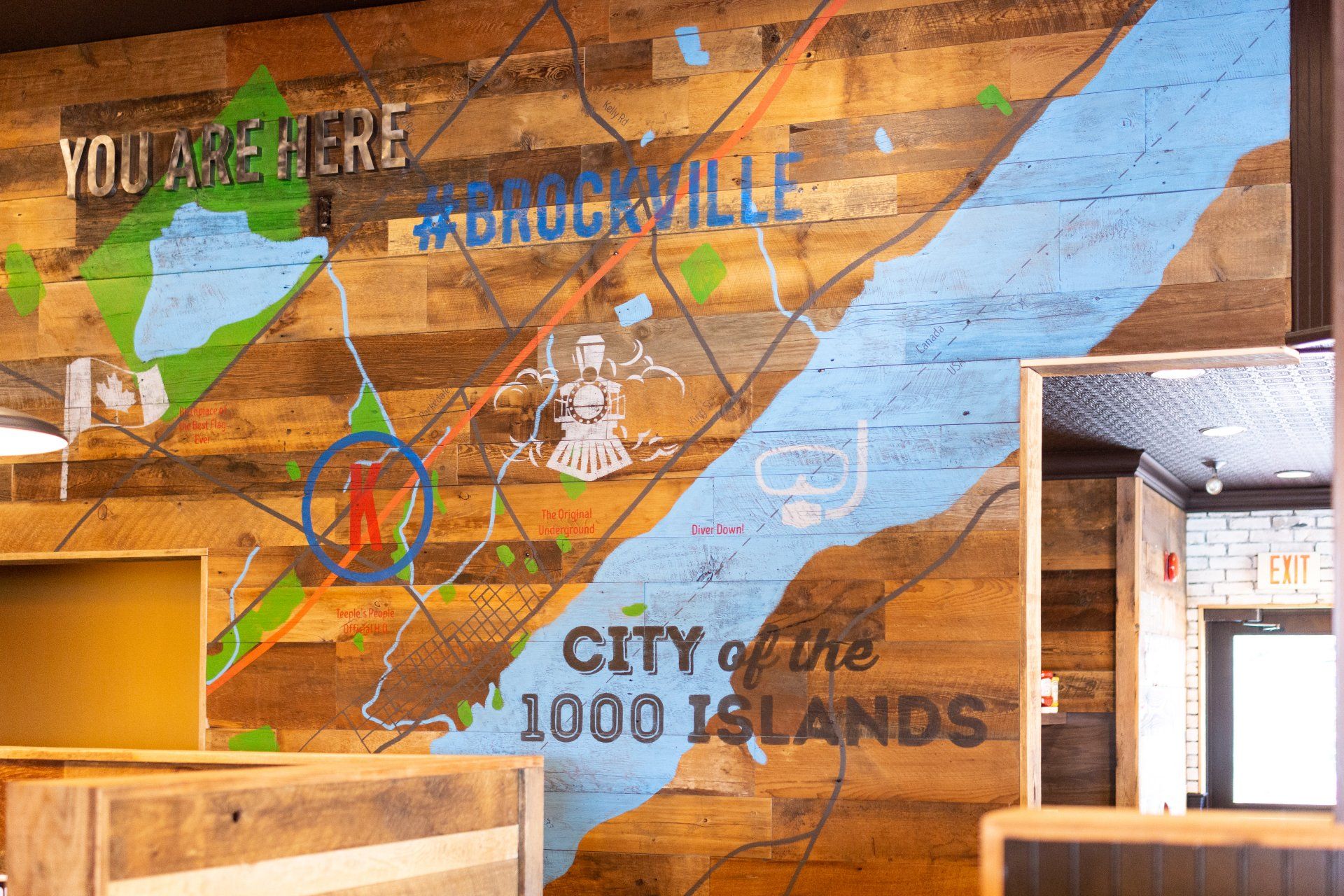 Mural map of Brockville, Ontario, with 