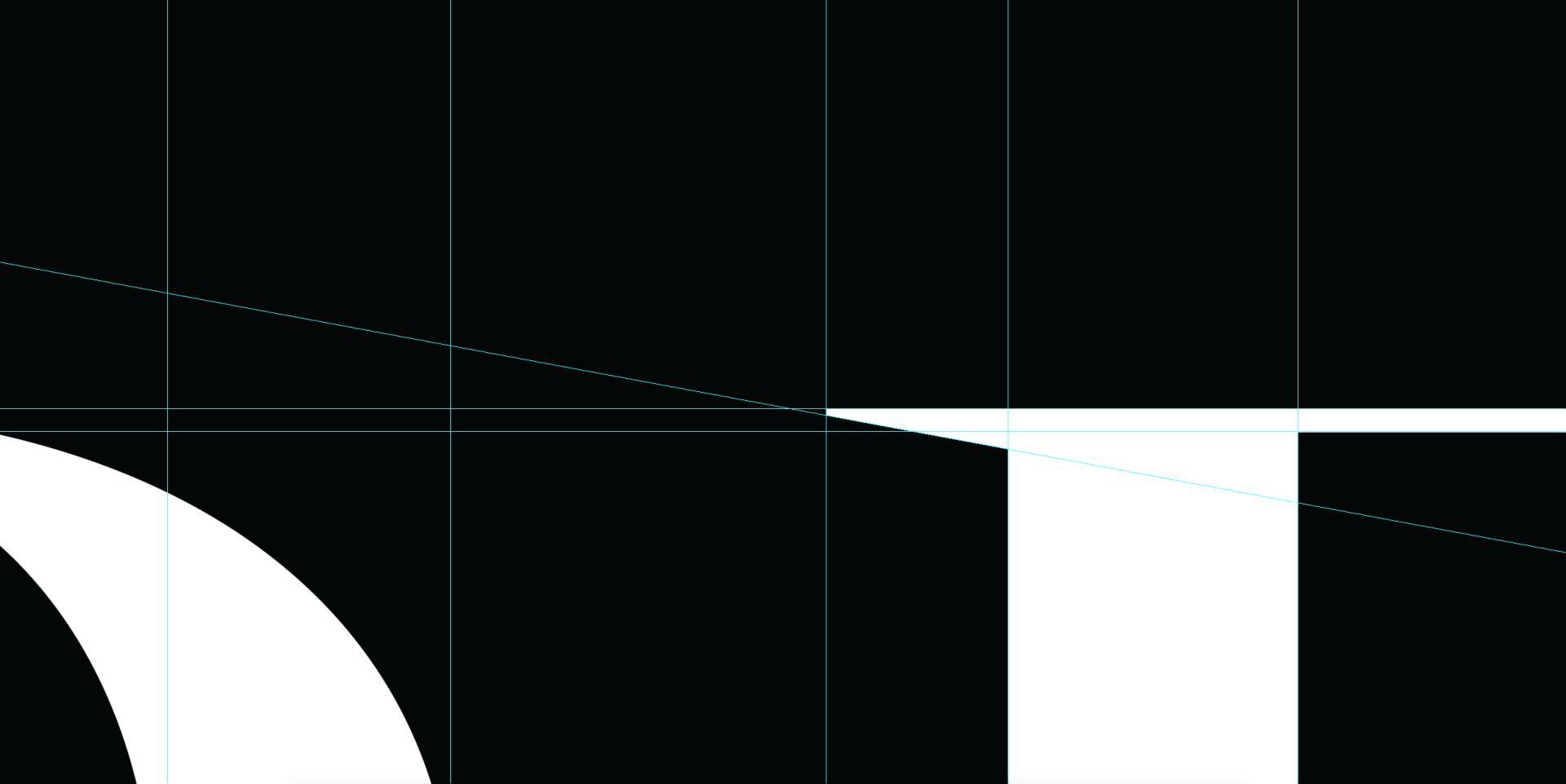 White and black graphic with a curved shape and a straight line, possibly a logo or design element.