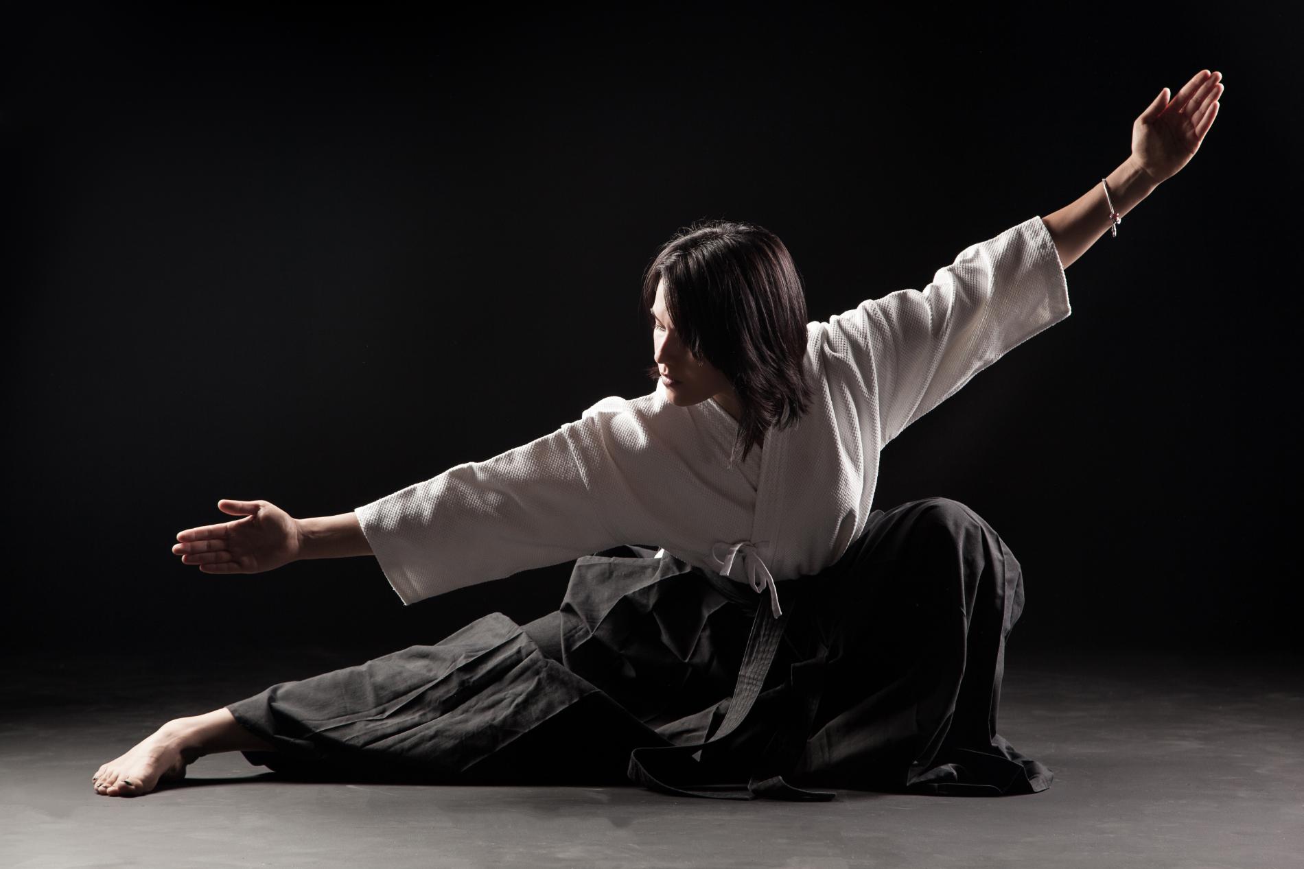 One person practicing karate