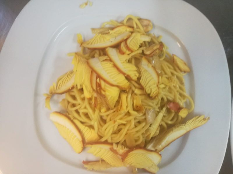 piatto di pasta fatta a mano con funghi toscani