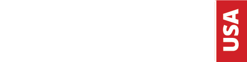 A red and white logo for usa on a white background.