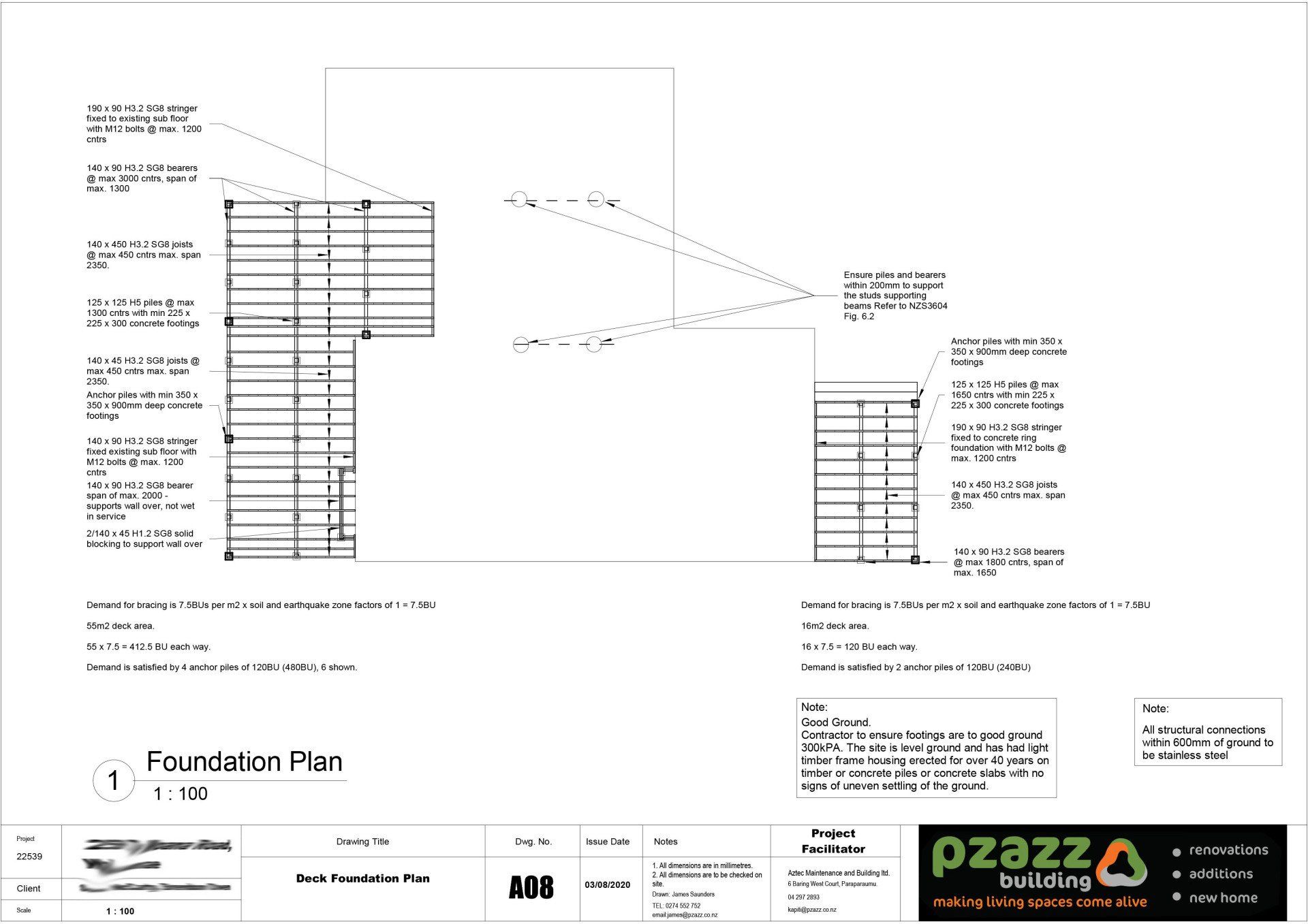 A black and white drawing of a foundation plan
