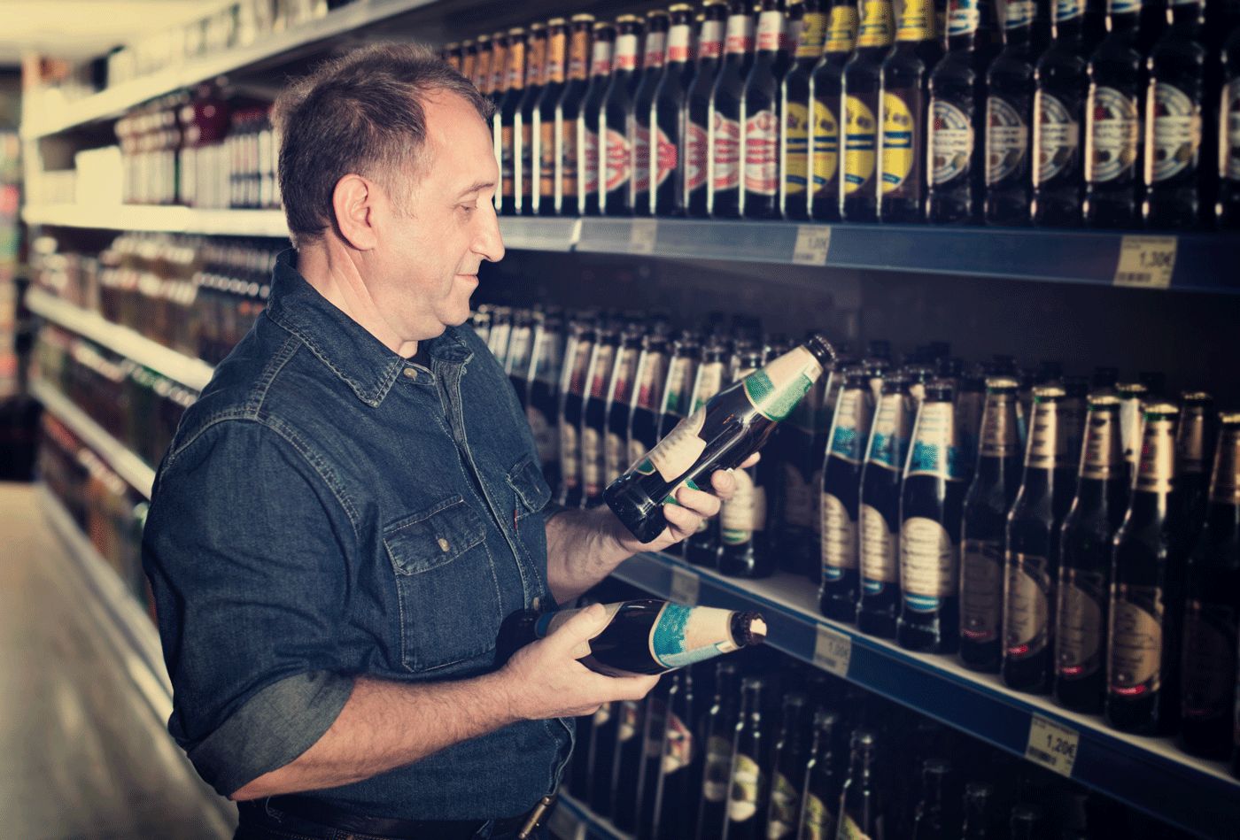 bottle shop with man