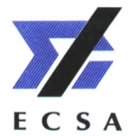A blue and black logo for ecsa is shown on a white background.