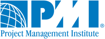A blue and white logo for the project management institute