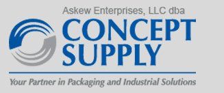 Concept Supply logo with blue text and circular blue-gray icon, tagline: “Your Partner in Packaging and Industrial Solutions”