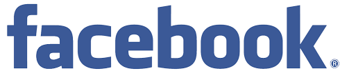 Facebook logo in blue text.