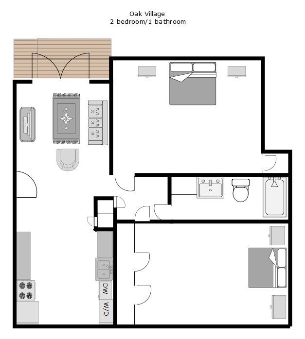 2 BED 1 BATH FLOOR PLAN