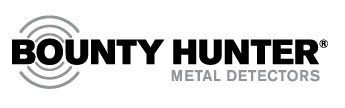 The logo for bounty hunter metal detectors is black and white.