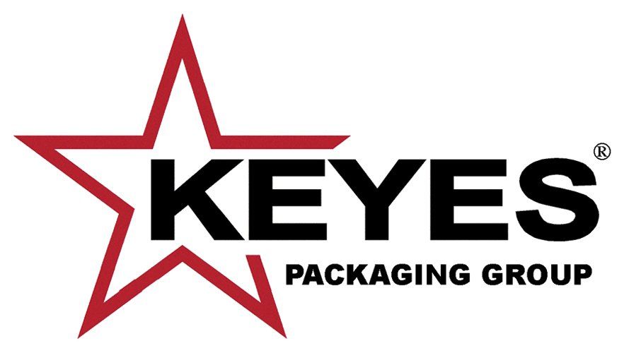 The logo for keyes packaging group has a red star on it.